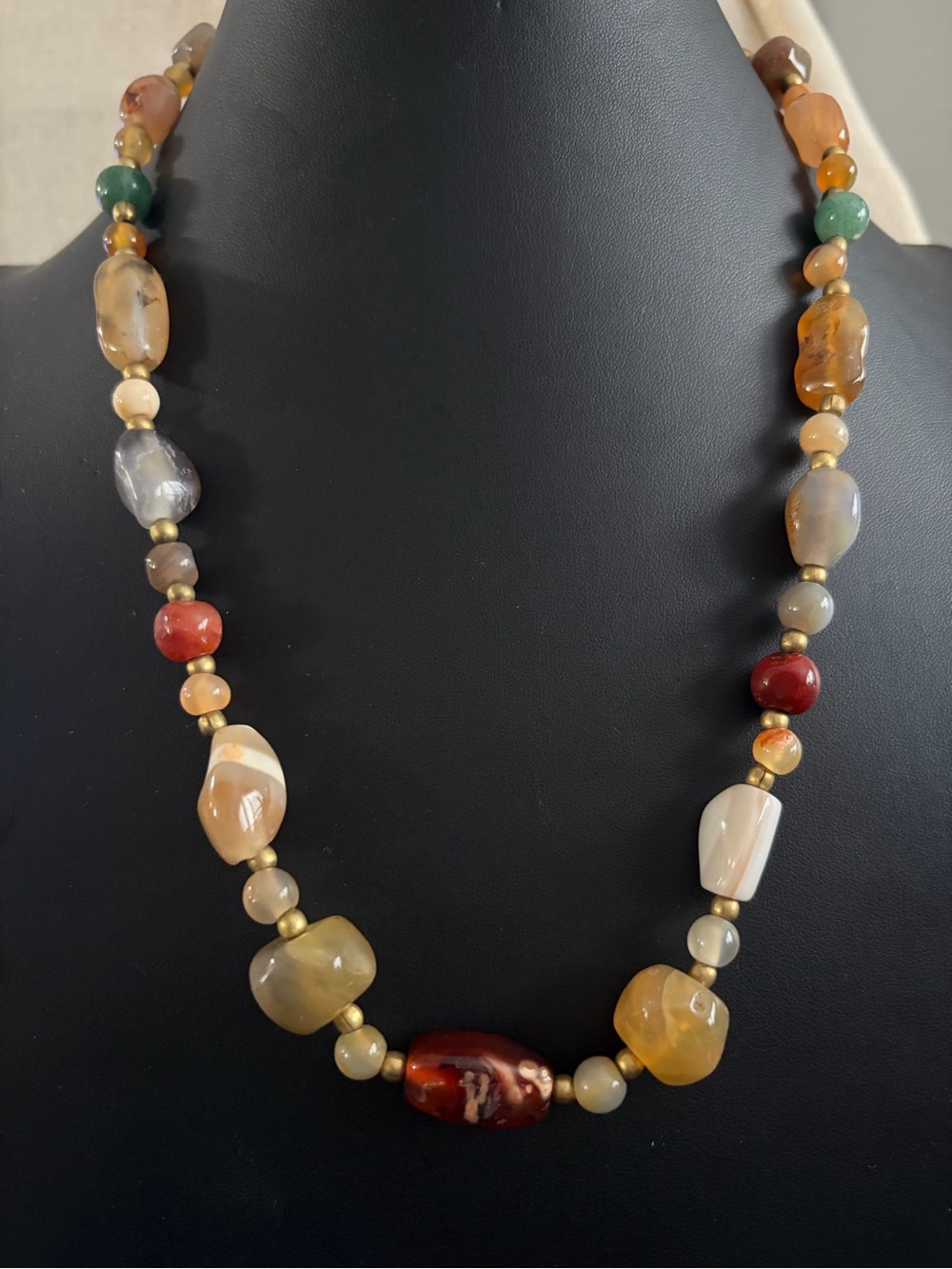 Vintage 1970’s Multicolor Agate Bead Necklace - Natural Stone Women’s Jewelry